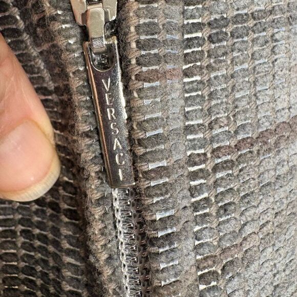 Versace Textured Silver Metallic Velvet Brocade Zipper Eve Jacket 42 6 Couture - Picture 6 of 13